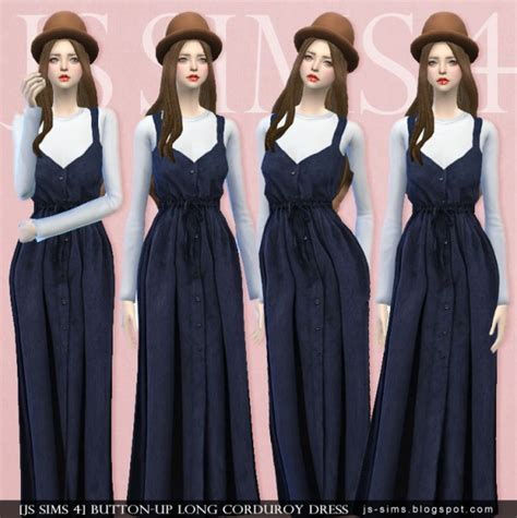 JS Sims 4: Button-Up Long Corduroy Dress • Sims 4 Downloads