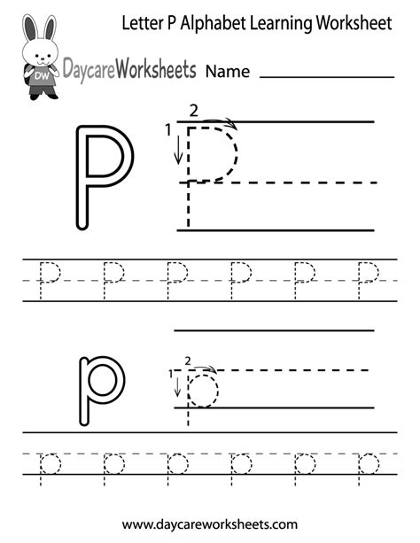 Free Printable Letter P Alphabet Learning Worksheet For Preschool