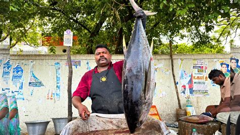 KASIMEDU SPEED SELVAM 21 KG BIG YELLOW TUNA FISH CUTTING IN