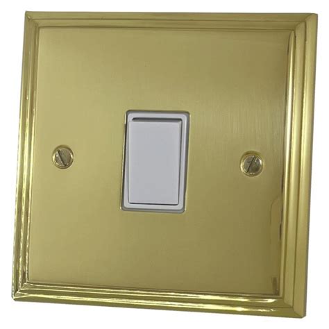 Victorian Polished Brass Light Switch 1 Gang White Switch