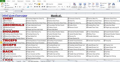 Gym Workout Plan Spreadsheet For Excel Excel Tmp