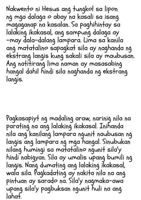 Ang Parabula Ng Sampung Dalaga Tauhan Brainly Ph