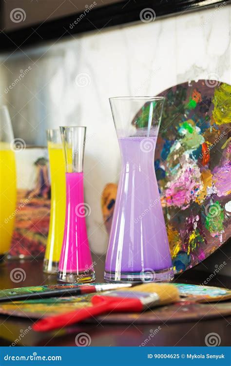 Vase With Colored Water Palette Creative Mood Artistic Atmosphere