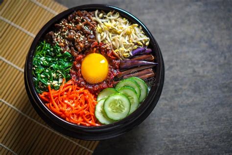 Bibimbap Korean Style Rice Dish Bowl Of Warm White Rice Topped With