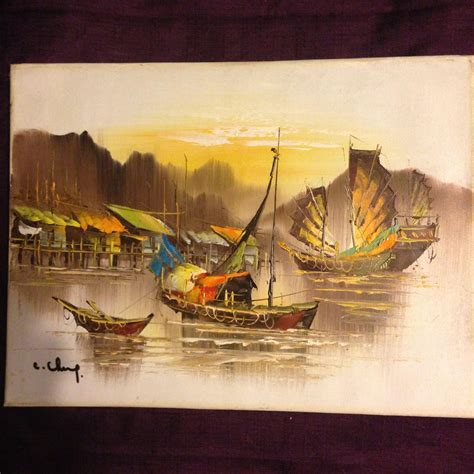 Chinese Junk Chinese Fishing Boats Original Impressionist Oil Etsy