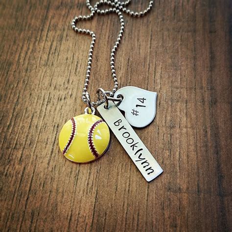 Hand Stamped Personalized Softball Necklace Softball Team Gift Softball