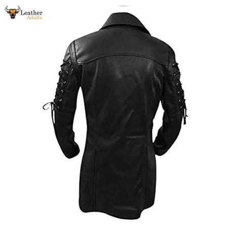 Mens Real Black Leather Goth Matrix Trench Coat Steampunk Gothic T18 B Leather Adults