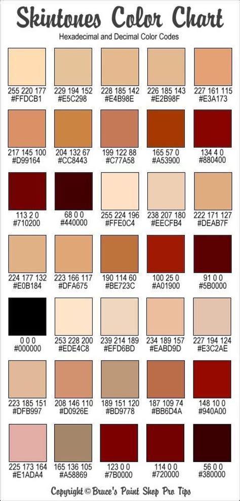 Rgb Flesh Tones Skin Color Palette Rgb Color Codes Hex Color Palette