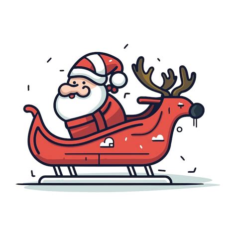 Premium Vector Santa Claus Rides A Sleigh With Reindeer Vector Illustration