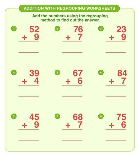 addition  regrouping worksheets engaging practice  math mastery