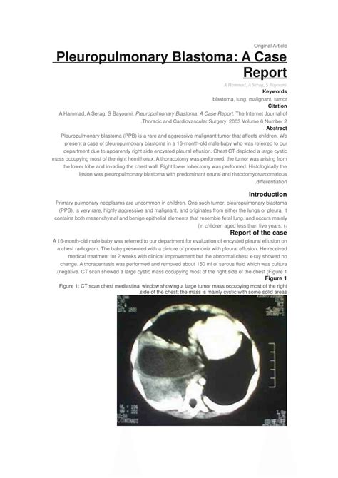 Pdf Pleuropulmonary Blastoma A Case Report