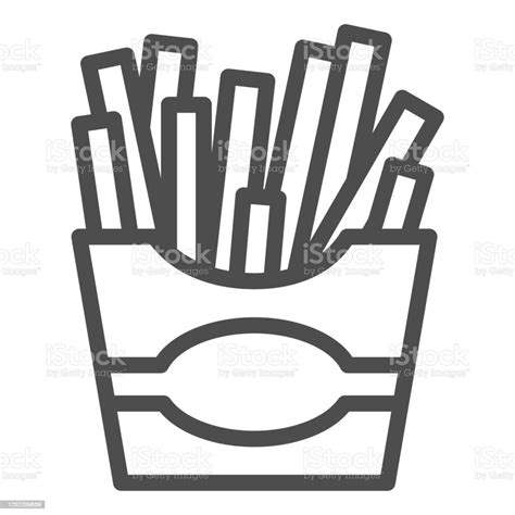 French Fries Line Icon Junk Food Concept Potatoes Fries In Paper Bag