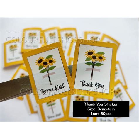 30pcs Sunflower Thank You Packaging Seal Sticker Pelekat Terima Kasih