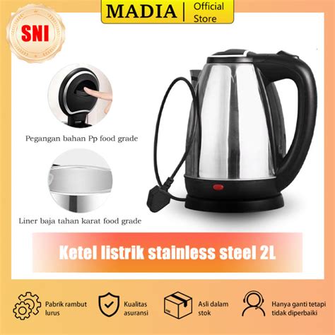 Madia Ketel Stainless Steel 2L Ketel Daya Rendah Otomatis Stainless