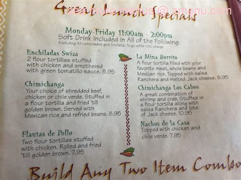 Menu at La Mina restaurant, Bakersfield, 354 Oak St