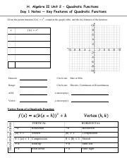 Key Features Of Quadratic Functions Graph Table And Course Hero