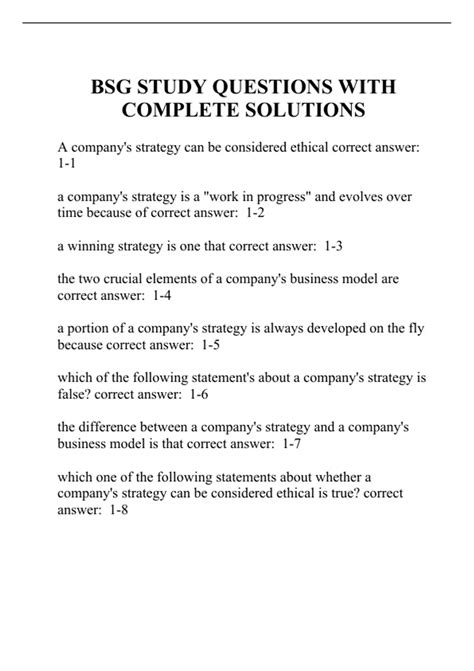 Bsg Study Questions With Complete Solutions Bsg Stuvia Us