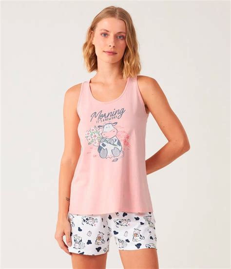 Pijama Feminino Curto Regata Estampado Malwee Algod O