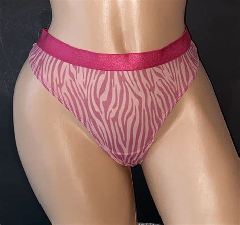 No Boundaries M Pink Zebra Nylon Thong String Bikini Gem