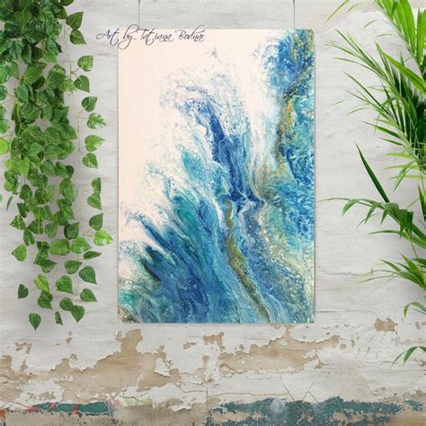 Ocean Wave Acrylic Pour Painting On Canvas Fluid Art Contemporary Art