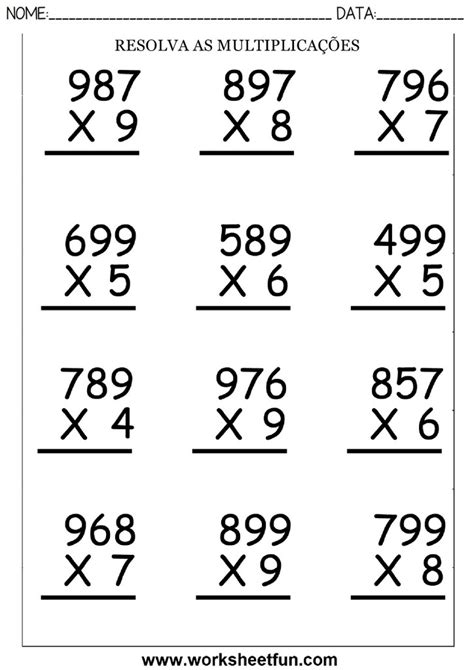 Continhas De Multiplicacao 1 Ano