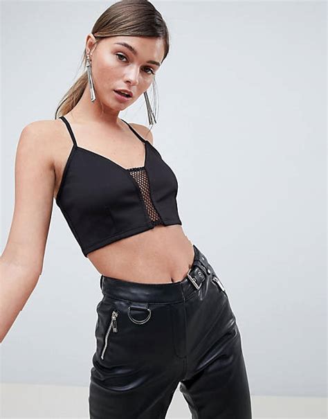 Asos Design Bralet With Mesh Insert Crop Asos