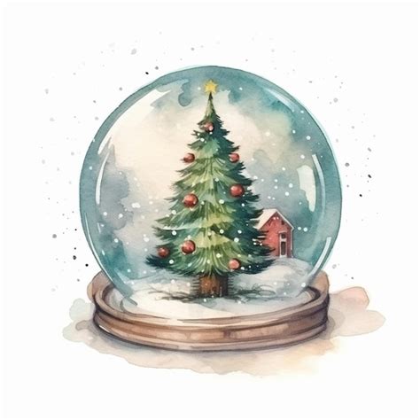 Premium AI Image Watercolor Christmas Snow Globe With A Christmas