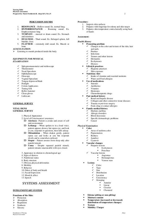 Physical Assessment Handouts Nursing Assessment Nursing Physical