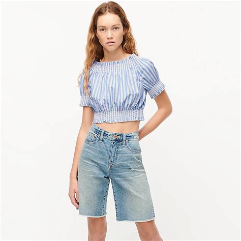 J Crew Puff Sleeve Smocked Top In Stripe For Women