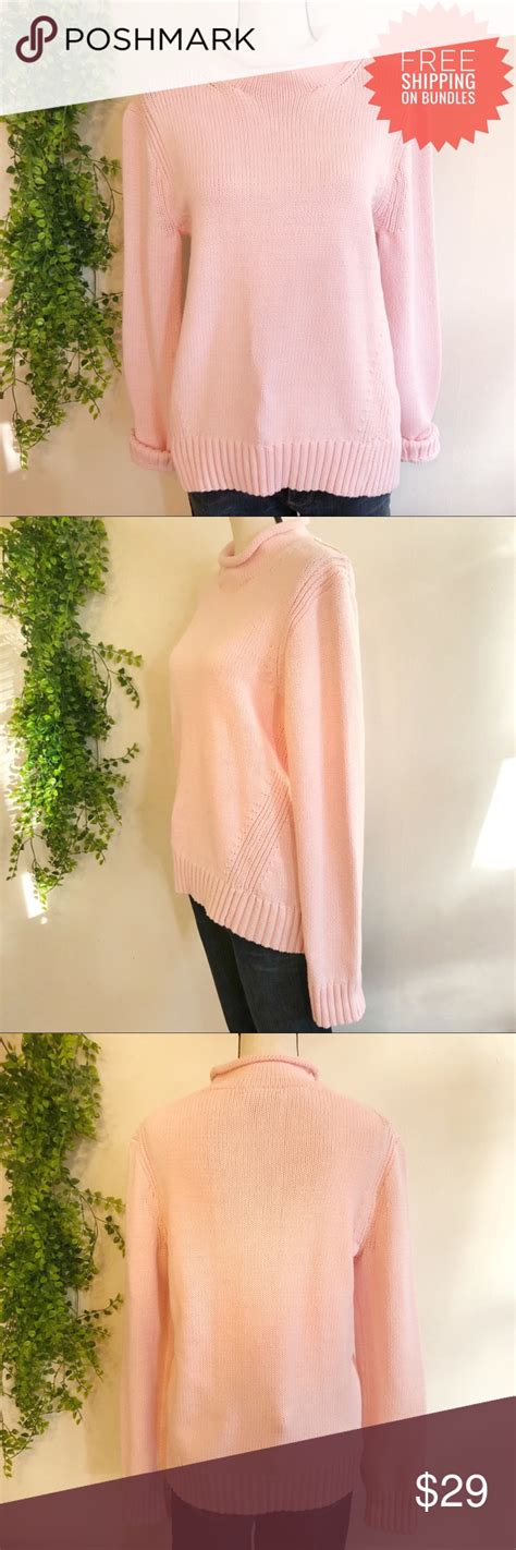 J Crew Rollneck Oversized Cotton Pink Sweater Pink Sweater Sweaters Mock Neckline