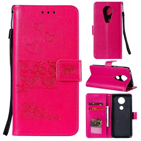 Embossing Owl Couple Flower Leather Wallet Case For Motorola Moto G7 Power Red Motorola Moto