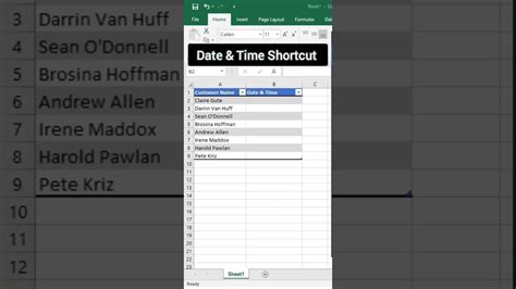 How To Add Current Date And Time Shortcut In Excel Youtube