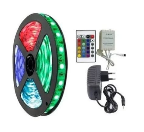 Fita Led Rgb 5050 Rolo 5metros Prova Dágua Fonte Controle Blackout