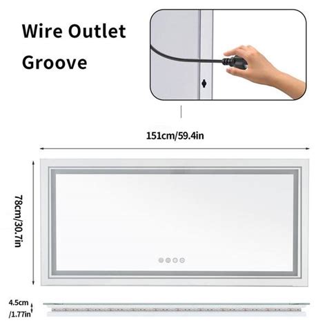 Wisfor 60 In W X 30 In H Large Rectangular Frameless Anti Fog RGB