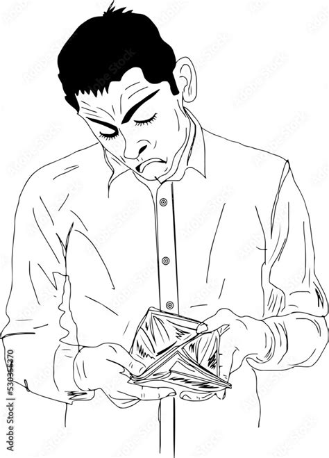 Bankrupt Man Showing His Empty Wallet Cartoon Doodle Drawing Poor Man