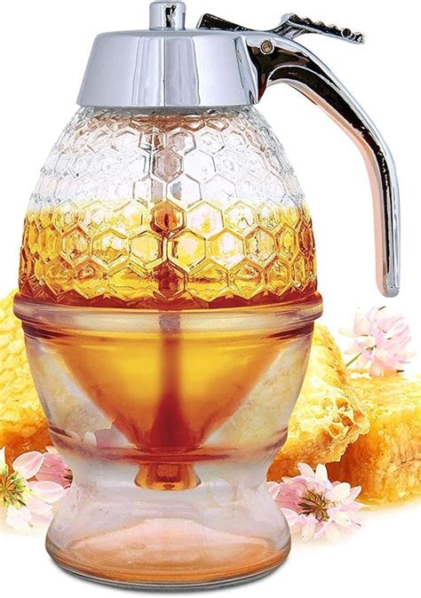 Hunnibi Honey Dispenser No Drip Glass Maple Syrup Dispenser Glass