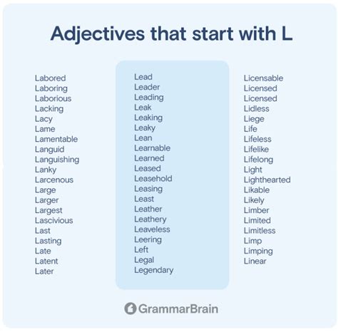 Big List Of Adjectives That Start With L Positive Negative