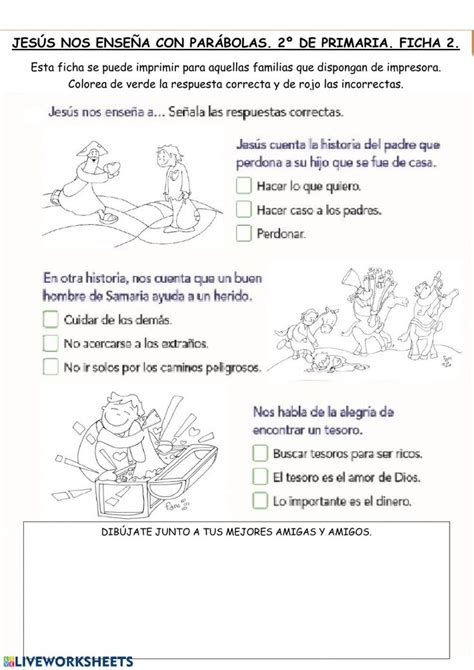 Ejercicio de Jesús nos enseña con Parábolas 2º de Primaria