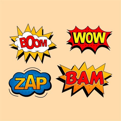 Premium Vector Comic Book Word Set Boom Wow Zap Bam Cartoon Style