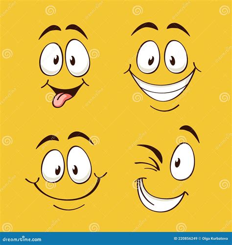 Emociones Positivas Caras Felices Sobre Fondo Amarillo Ojos Cómicos