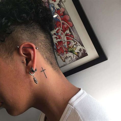 Cross Tattoos Behind Ear Men