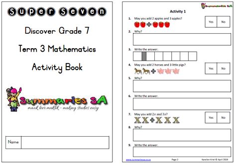 Grade Mathematics Activity Book Term Classroom