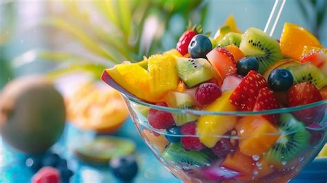 premium photo colorful fruit salad  clear bowl fresh  delicious