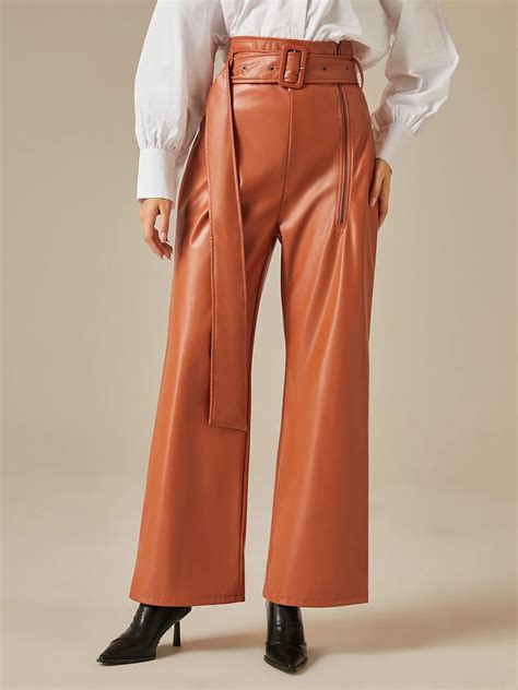 Urban High Waist Faux Leather Pants With Belt Stylewe