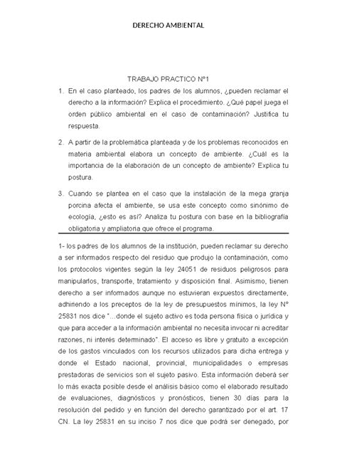 Tp N Ambiental Trabajo Practico N Derecho Ambiental Trabajo