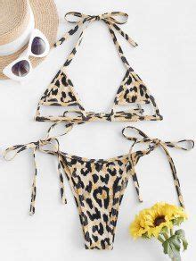 ZAFUL Open Cup Leopard Tanga String Bikini Swimwear In YELLOW ZAFUL 2024