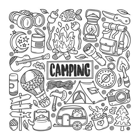 Camping Hand Drawn Doodle Coloring Vector Stock Vector Illustration