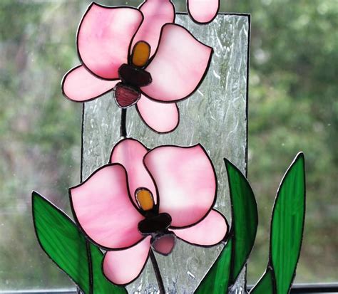 Orchid Stained Glass Suncatcher Decor 3d Stained Glass Etsy Stained