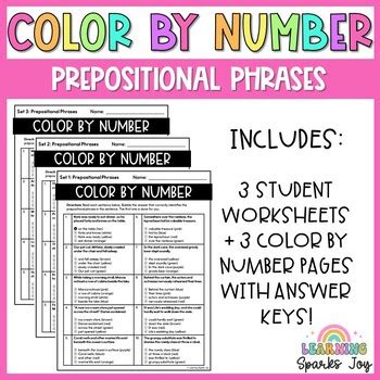 Color By Number Grammar Prepositional Phrases No Prep Printables