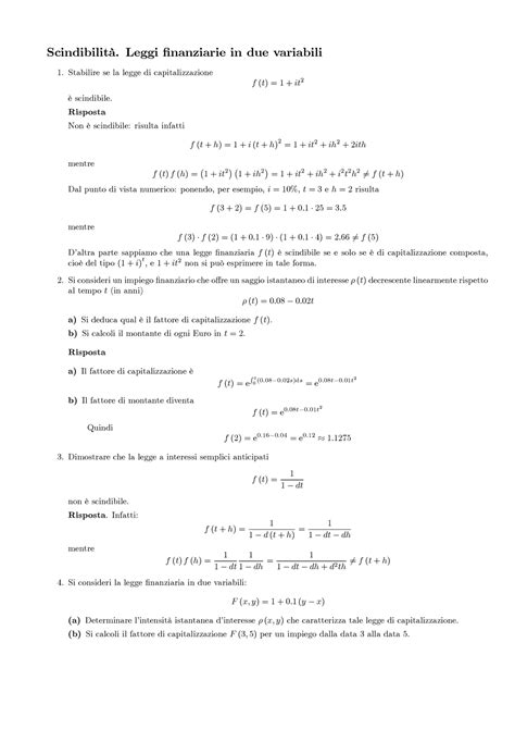 Esercitazioni Su Argomenti Di Matematica Finanziaria Del Corso Di